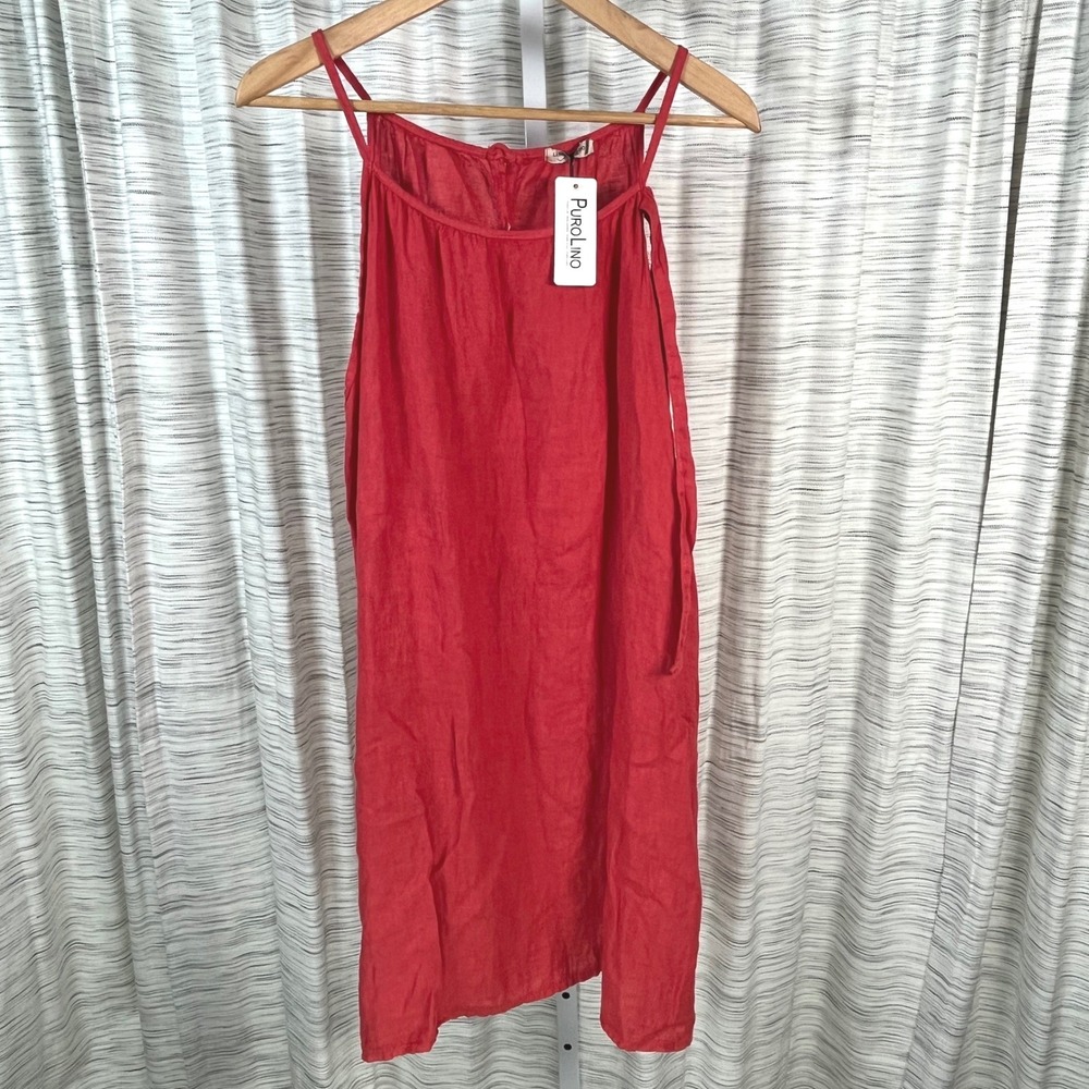 Lungo L'Arno Purolino Red Linen Shift Dress Made in Italy Poppy L1516 NWT Large